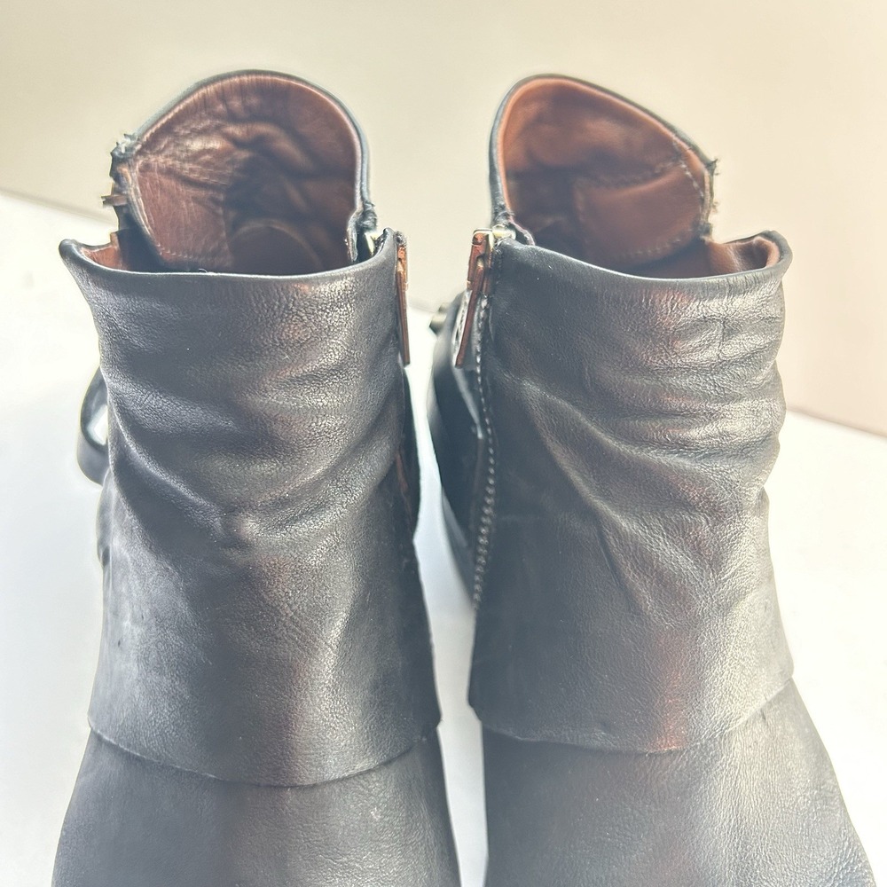 AS 98 Air Step Steve Black Leather Studded Moto Biker Ankle Zip Booties 37 6.5 - Picture 14 of 16